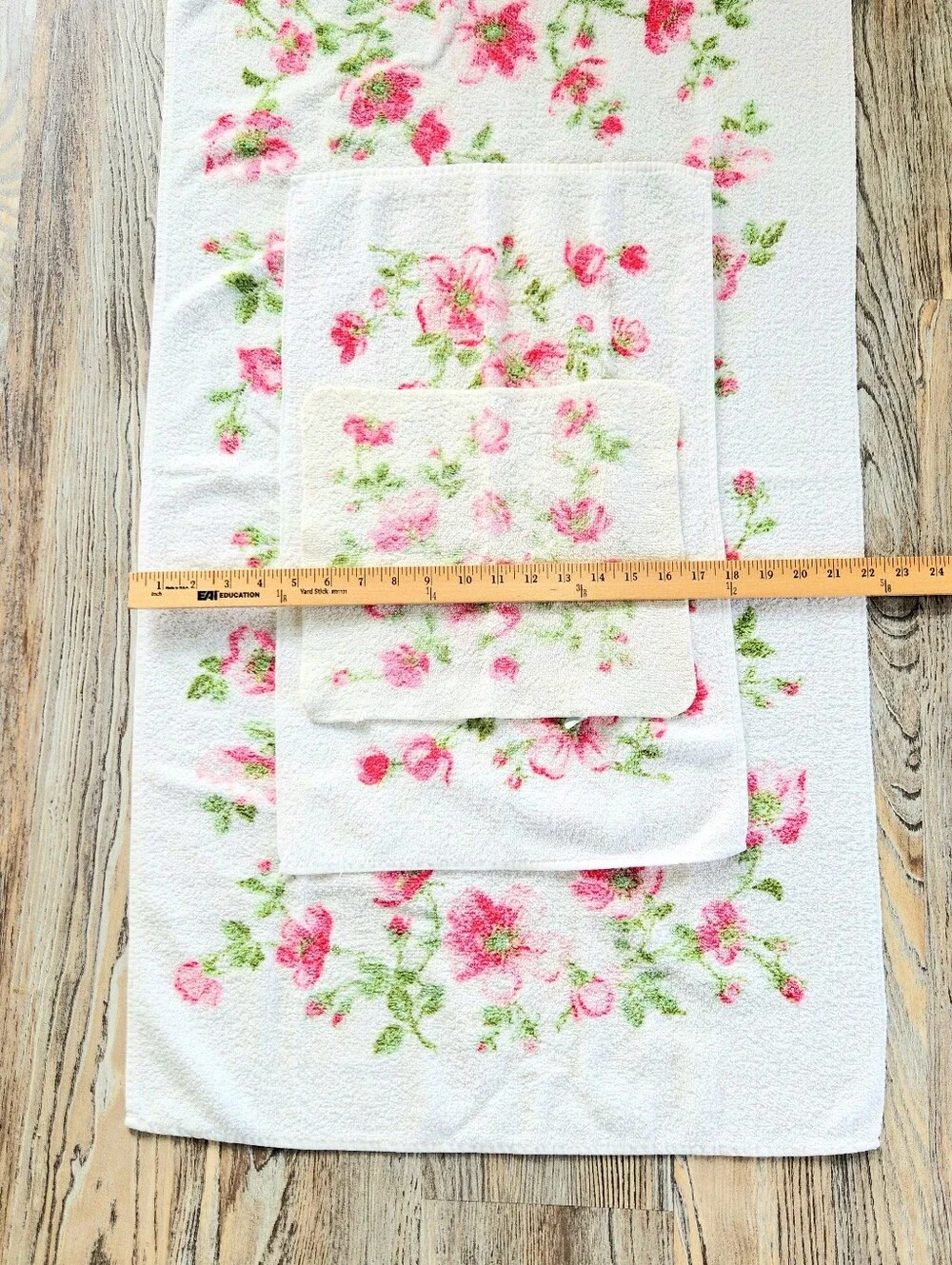 Vintage Cannon Pink Rose 3 Piece Towel Set Cotton USA Mid Century Cottagecore